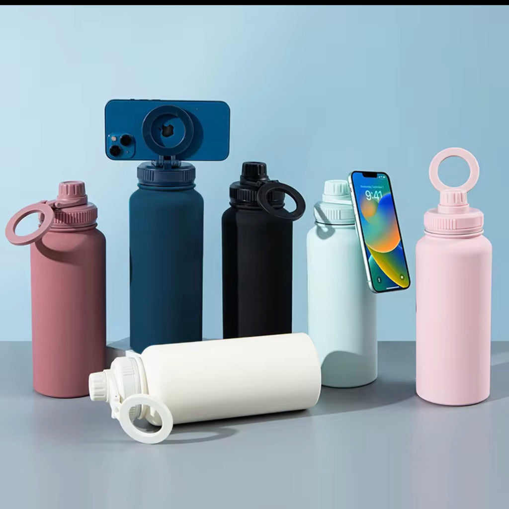 Magnetic phone bottle holder